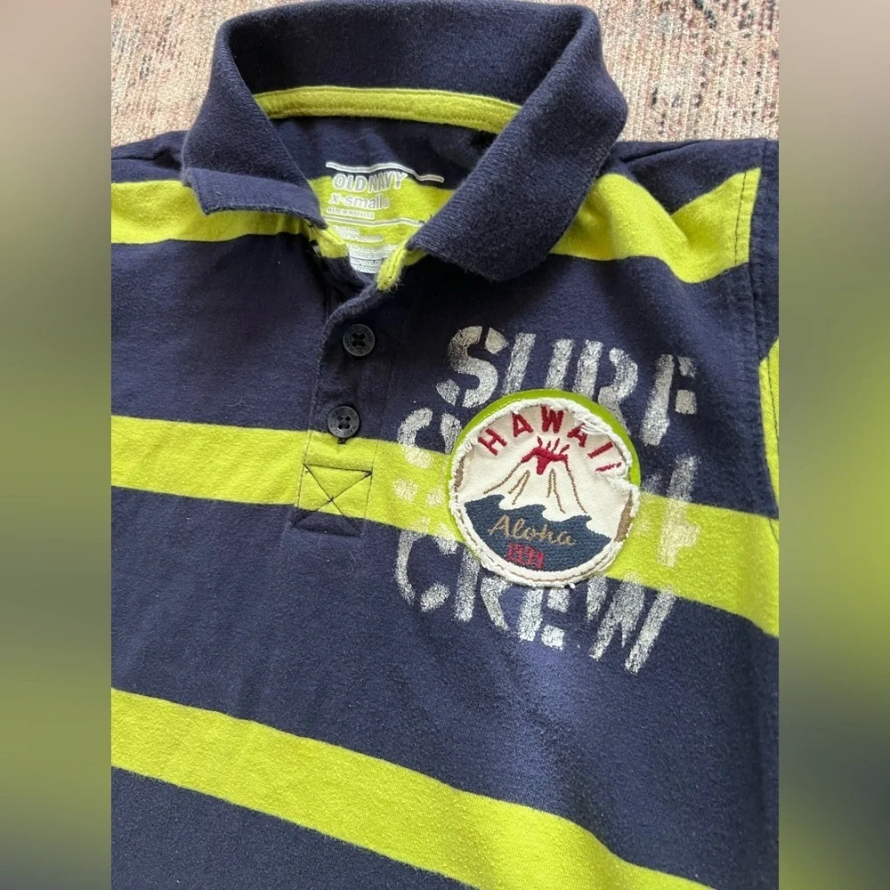 Navy and Green Striped Kids Polo Shirt
